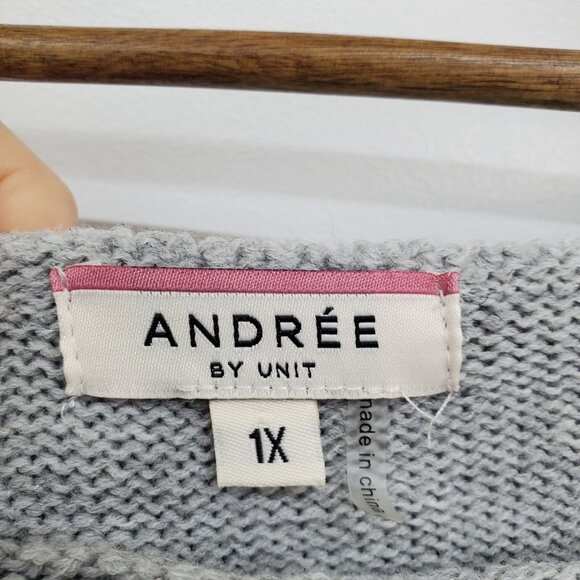 Womens 1X Gray Knit Bobble Sweater Pullover Off Shoulder Slouchy Collar Winter - Picture 5 of 15